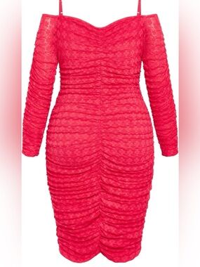 City Chic Hot Pink  Lace Ruched Cocktail Dress